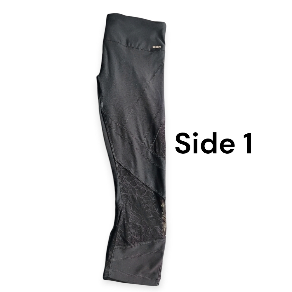 RBX CR6568 Black Lace Panel High Waist Capri Leggings Size Medium - Picture 12 of 16